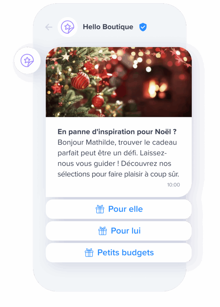 visuel exemple message RCS idées cadeaux Noël
