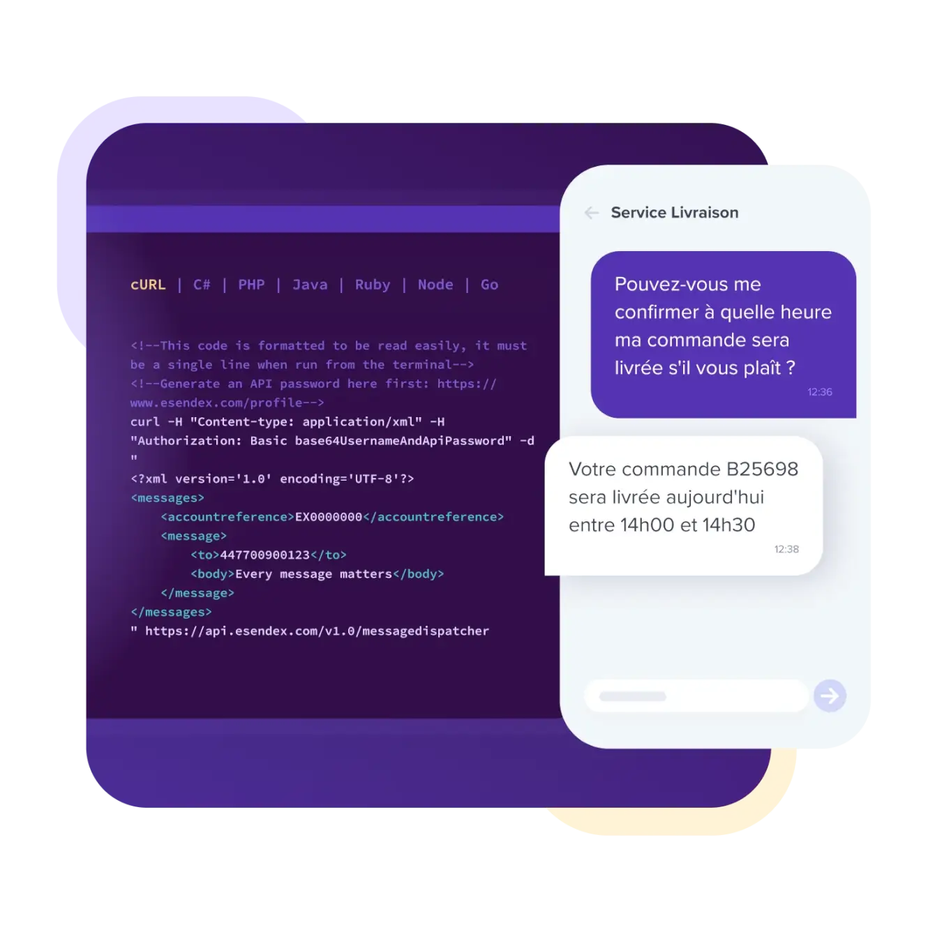 Exemple de SMS envoy&eacute; via l'API Esendex