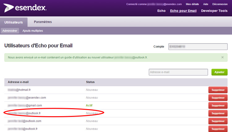 copie d'écran outlook